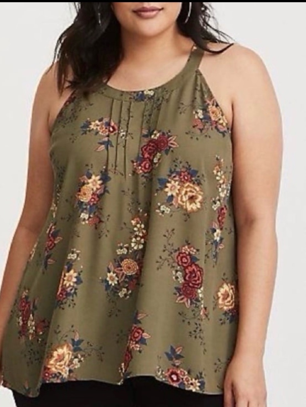 Torrid Green Floral Print Georgette Mock Neck Cami Sz 3